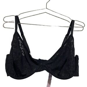 Savage X Fenty by Rihanna Black Lace Wired Bra 32DD Bow Accents NWT Double Strap